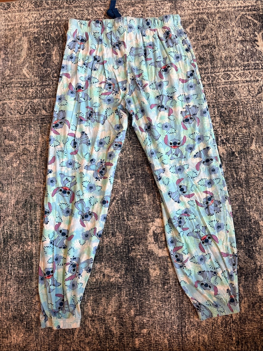 Disney Light Blue Stitch Print Pajama Pants with Navy Drawstring - Picture 6 of 6